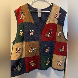 Vintage Koret 90s Hand Knit Floral Emroiedered Patchwork Sweater Vest Grannycore